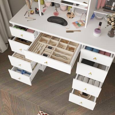 Famapy LED Tri Fold Mirror Vanity Desk Set Adjustable Color Temperature Dimmable Lights Modern Dressing Table White BBFAZJ-KF210213-01 - Best Buy Famapy LED Tri Fold Mirror Vanity Desk Set Adjustable Color Temperature Dimmable Lights Modern Dressing Table White BBFAZJ-KF210213-01 - Best Buy