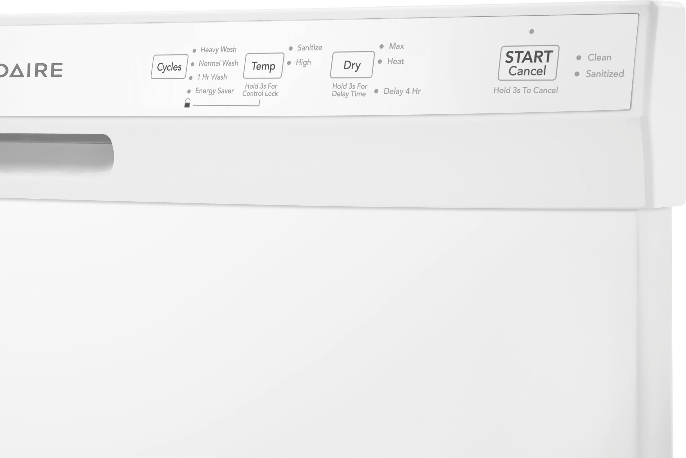 AIRE Heavy Wash Normal Wash Cycles Temp I Hr Wash Hold 3s For Energy Saver Control Lock Sanitize High Dry Hold 3s For Delay Time Max Heat Delay 4 Hr START Cancel Hold 3s To Cancel Clean Sanitized