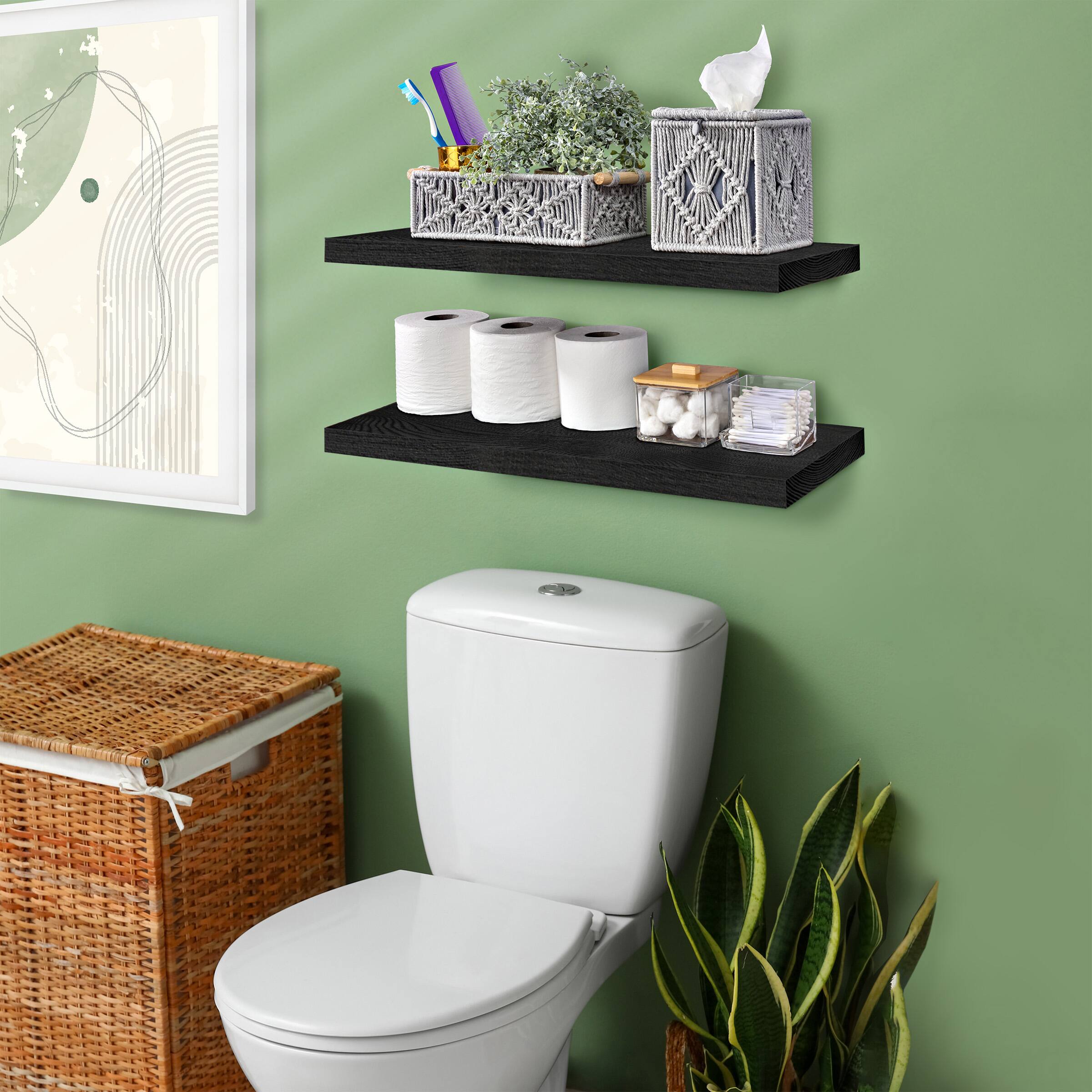 Alt View 2. Sorbus - Sorbus 2 Pack 24" Solid Wood Floating Shelves - for Bathroom Decor, Books, Bedroom & Living Room - Black.