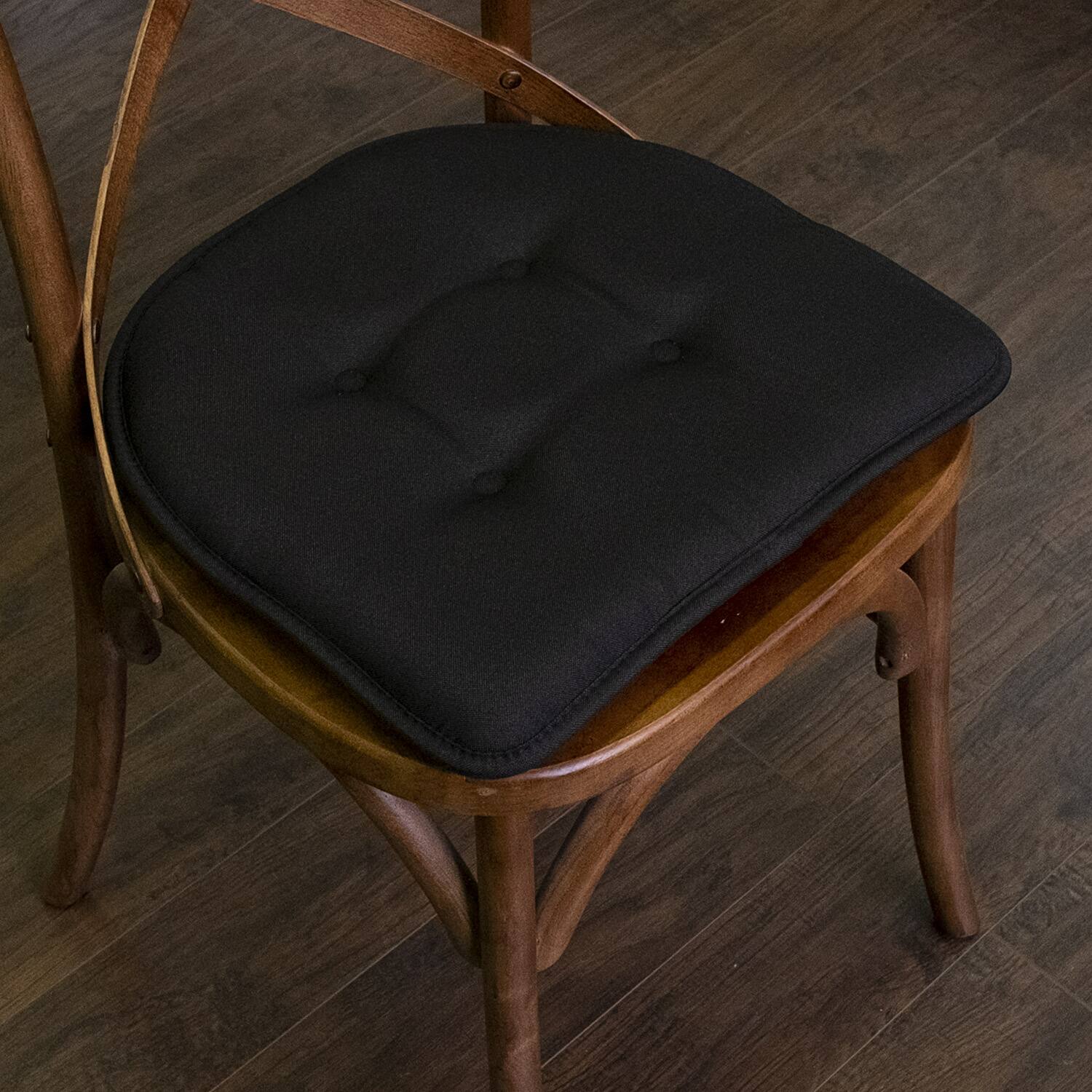 Left. Sweet Home Collection - Solid Color U Shaped Memory Foam 17" x 16" Chair Cushions, 2-Pack - Black.