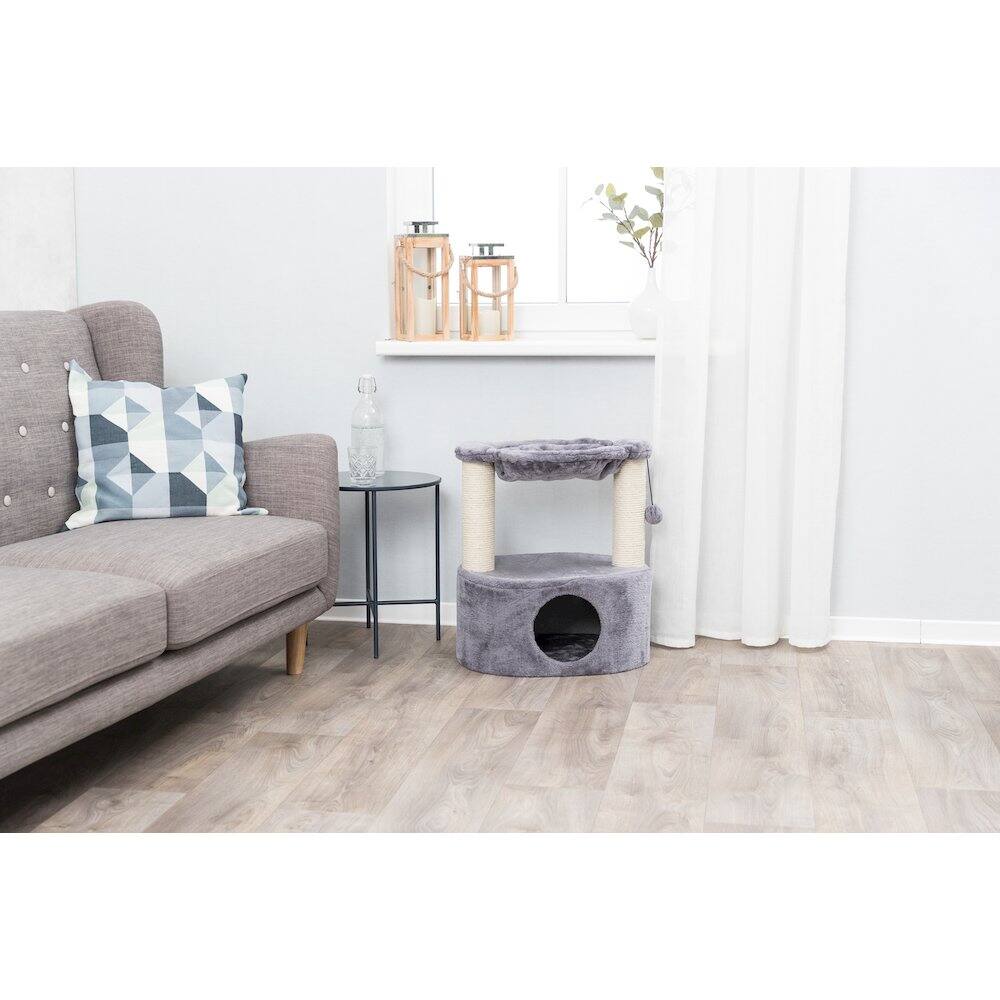 Angle. TRIXIE - Baza Grande Plush & Sisal Cat Tree, Cat Condo and Hammock, Cat Toy - Gray.