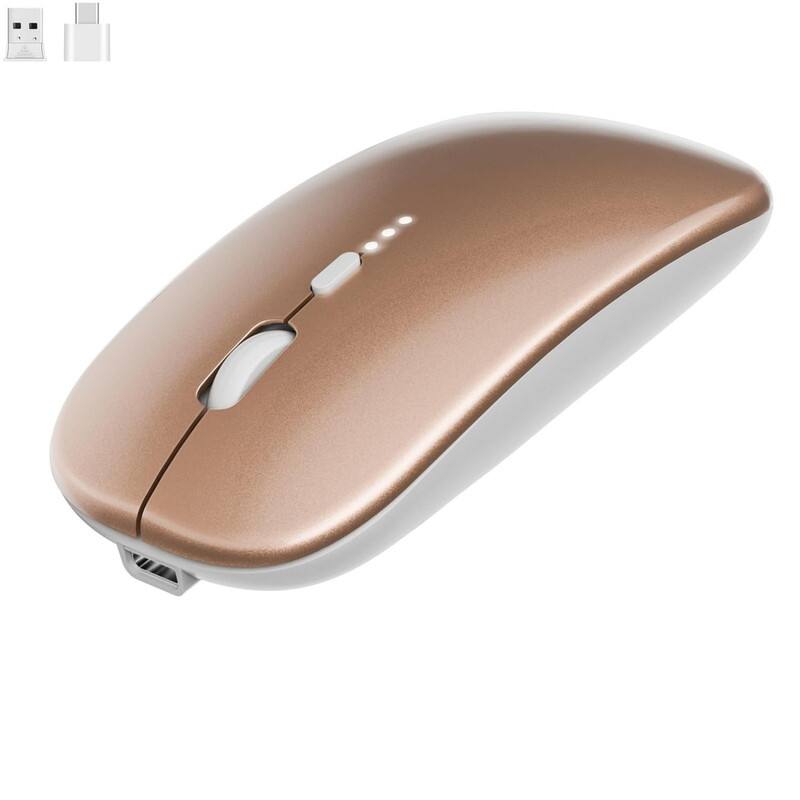 Front. SKRAN - Slim Rechargeable Wireless Silent Mouse - 2.4G & BT, Adjustable DPI, Power Display for Office, Travel, Students & Pros - Gold.