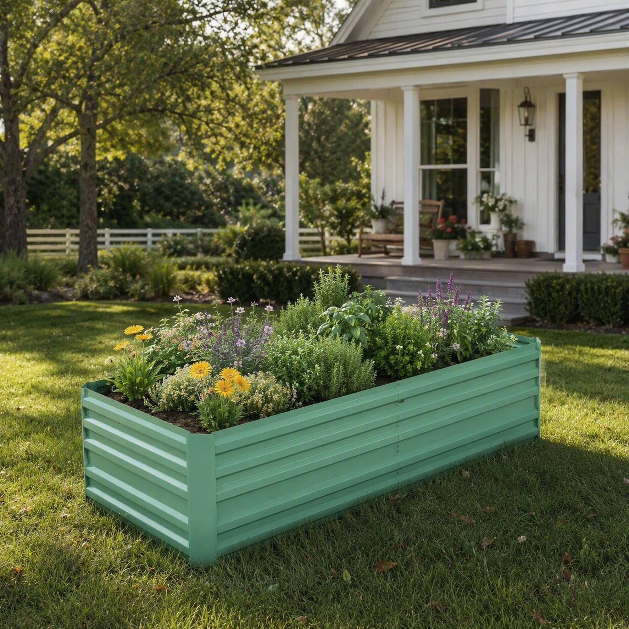 Angle. RYHNUYNE - Large Galvanized Raised Garden Bed Kit 6ft x 3ft x 2ft Tall Metal Planter Box for Vegetables Flowers and Herbs - Green.