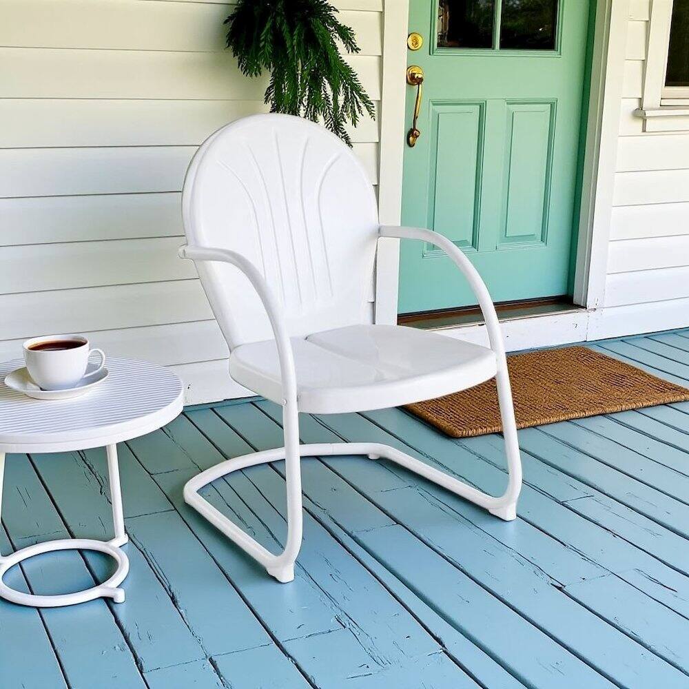 Alt View 3. Outdoor Escape - White Metal Patio Chair with Gloss Finish – Decorative Retro Style - White Gloss.
