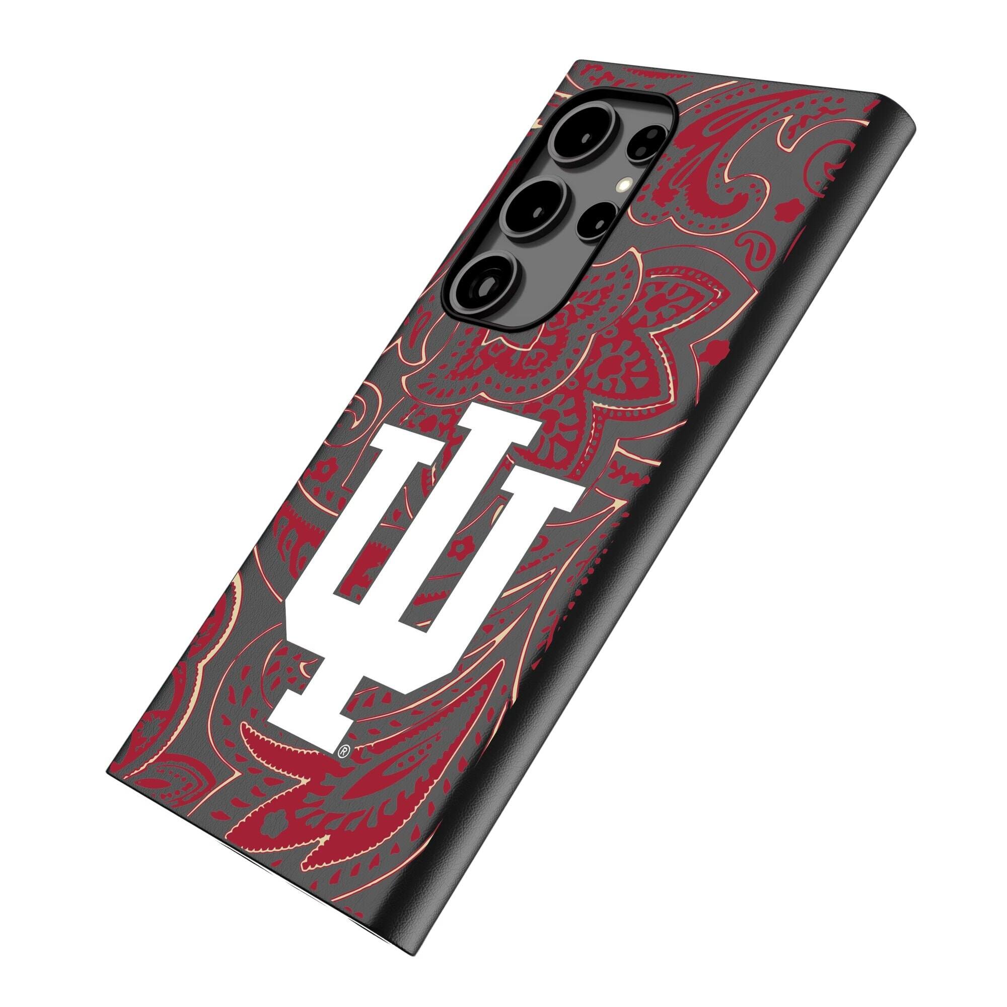 Alt View 1. Keyscaper - Indiana Hoosiers Paisley Galaxy Magnetic Bump Case - S25 Ultra - Black.