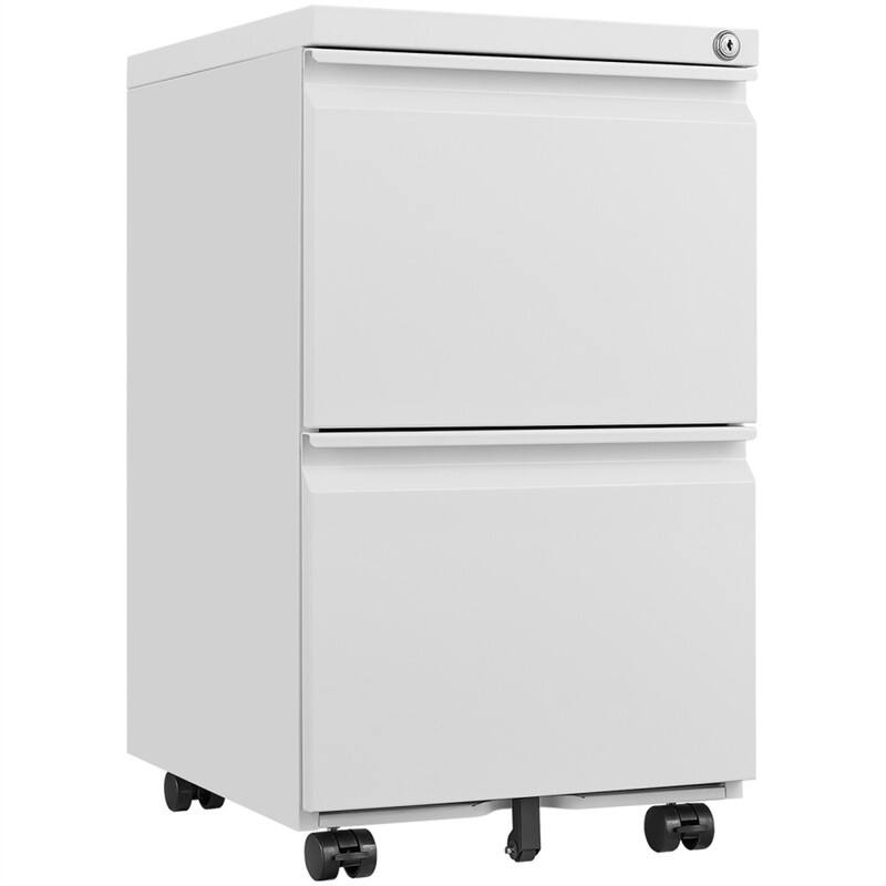 HTUTWOO - Office Storage Cabinet - 2 Drawers File Cabinet With Lock, Metal Vertical File Cabinet With Wheels - Requires Assembly - White