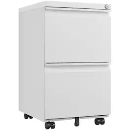 HTUTWOO - Office Storage Cabinet - 2 Drawers File Cabinet With Lock, Metal Vertical File Cabinet With Wheels - Requires Assembly - White