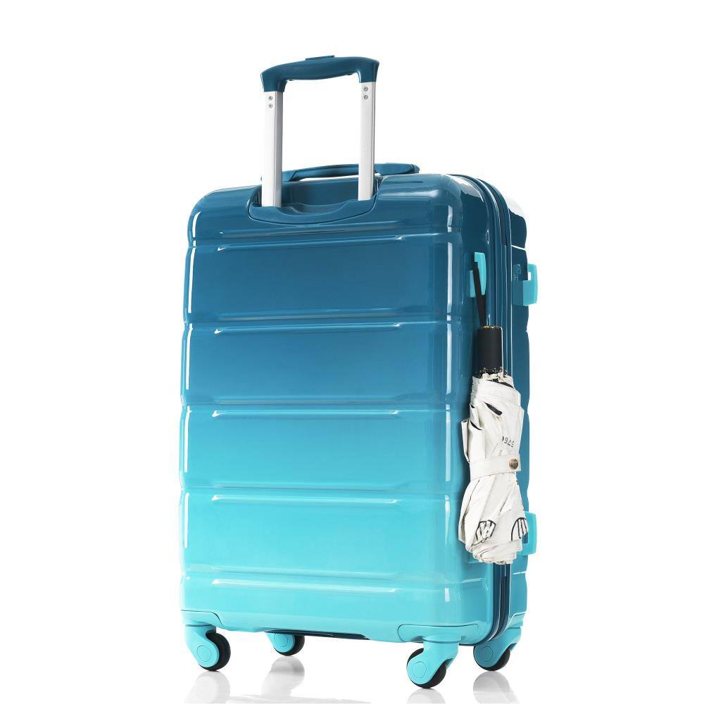 Angle. BreeBe - Luggage Set of 3, 20-Inch Carry-On with USB Port, Airline Approved ABS+PC Hard Shell Suitcases with Spinner Wheels - Blue.