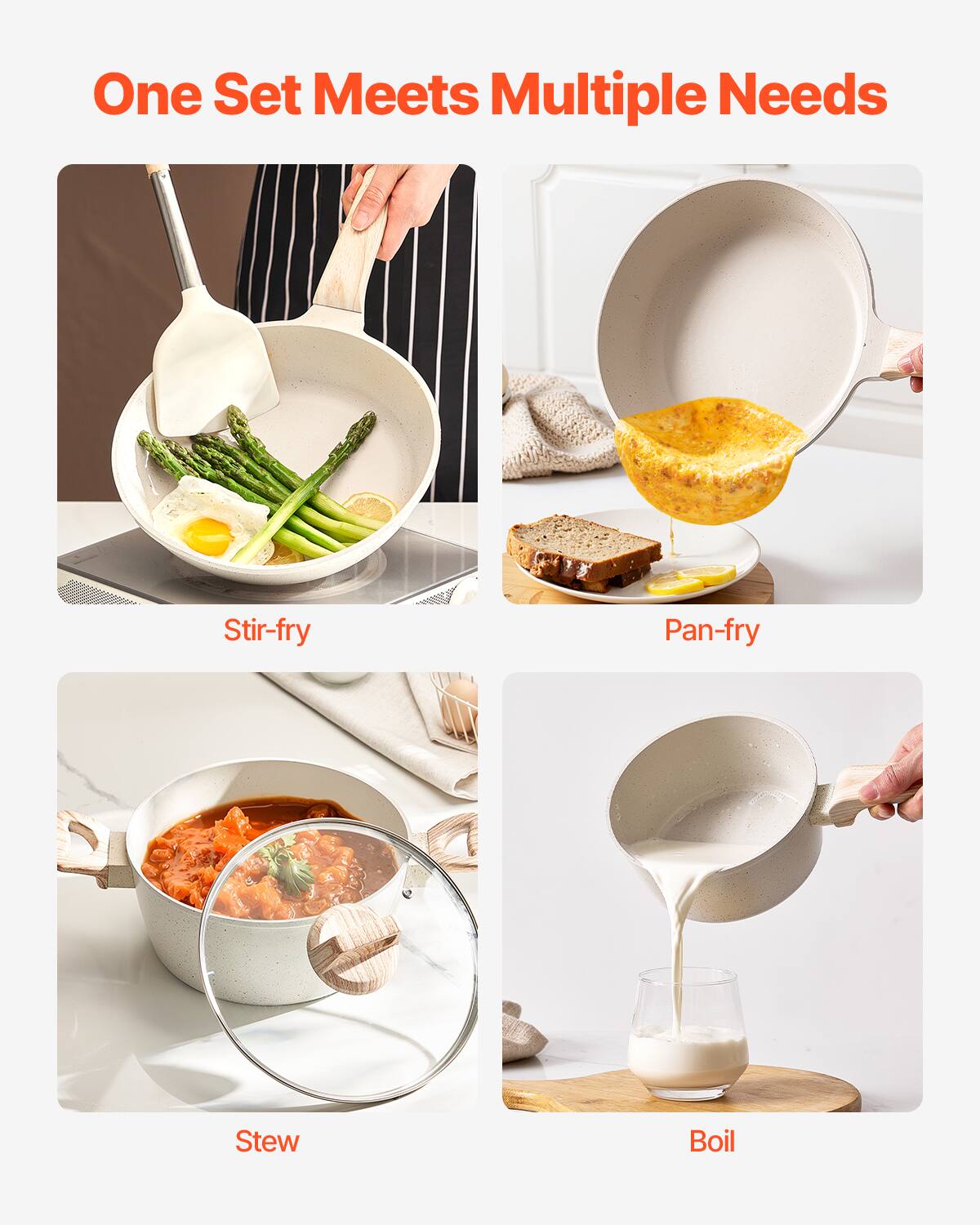 One Set Meets Multiple Needs: Stir-fry, Pan-fry, Stew, Boil.