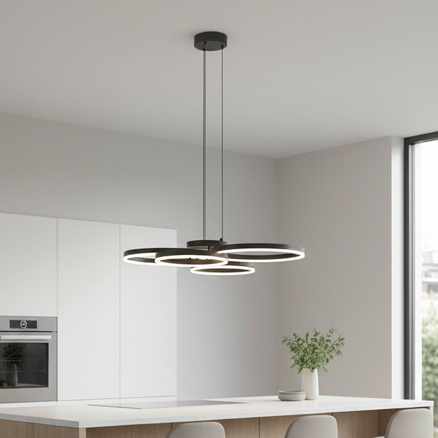Alt View 4. Umeiluce - 32.3" Modern Chandelier LED Chandelier Light 3000K Dimmable Kitchen Island Lamp - Matte Black.