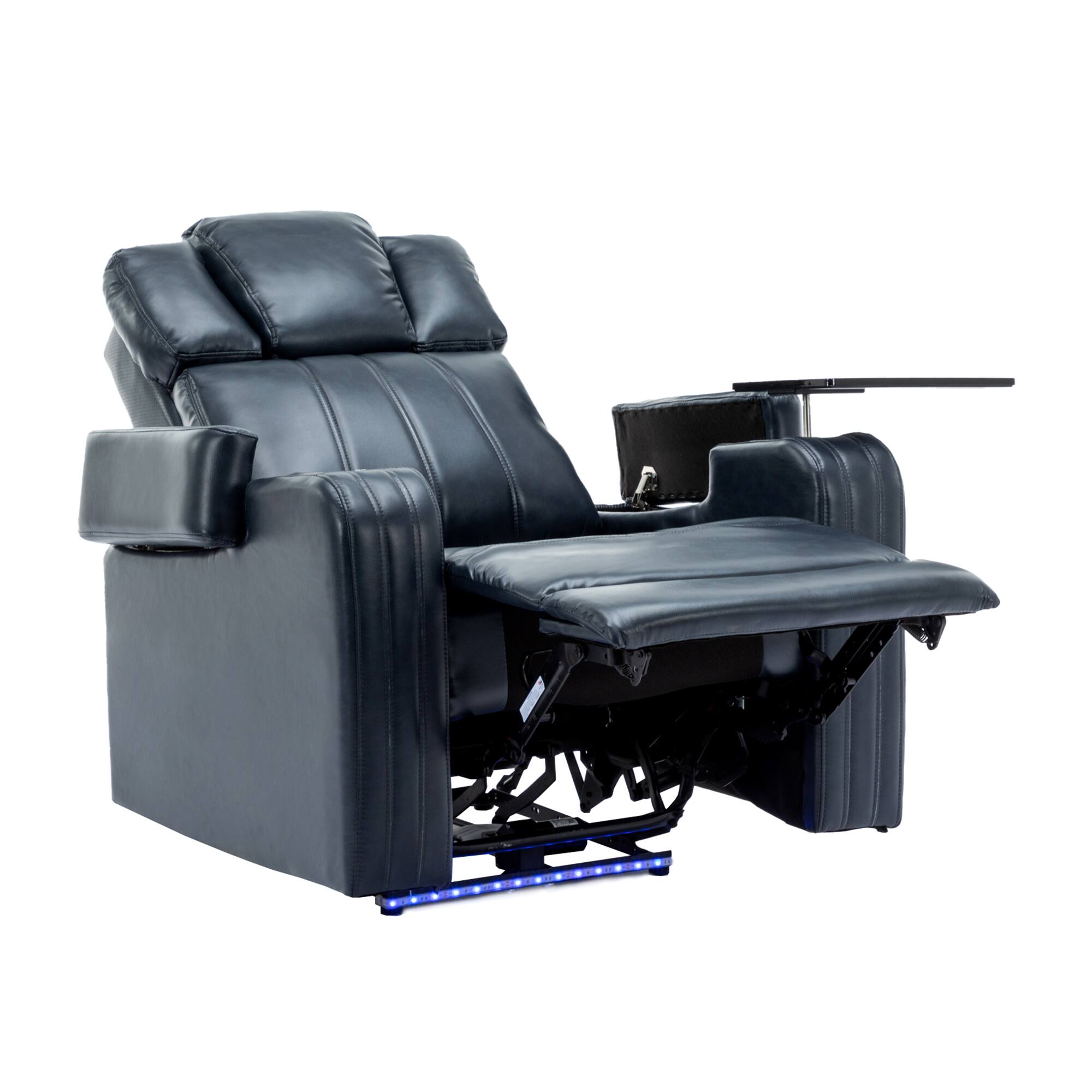 Alt View 7. APRILSOUL - Pu Leather Power Recliner Home Theater Recliner with Cooling Cup Holder Bluetooth Usb Tray Arm Storage Blue - Blue.