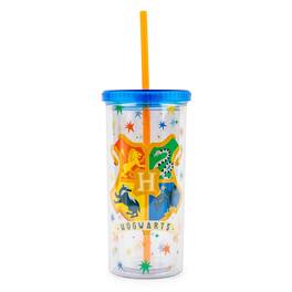 Silver Buffalo - Harry Potter Hogwarts Crest Carnival Cup With Lid And Straw | Holds 20 Ounces - Blue