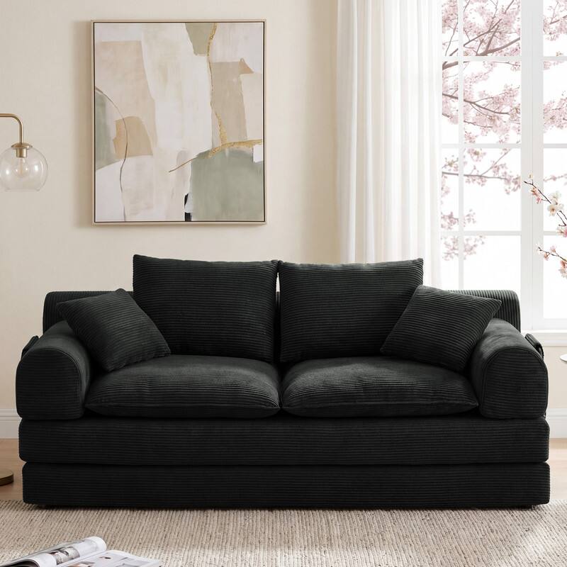 Angle. Dyonery - Dyonery 79" Boneless Loveseat Sofa Bed ,Corduroy Convertible Futon Couch, Foldable Floor Sleeper with Foam & Pillow - Black.