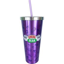 Spoontiques - Friends Central Perk Double Wall Insulated Stainless Steel Tumbler Travel Cup with Straw 24 ounce - Purple