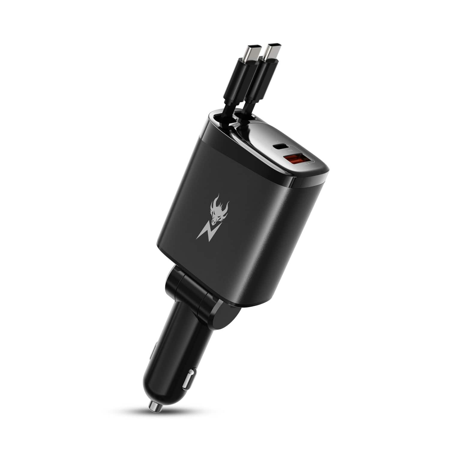 AmpNergy - Speedemon 105+ Dual-Port Car Charger with Dual Retractable USB-C Cables - Black - Black