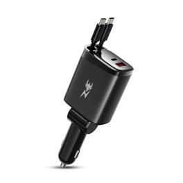 AmpNergy - Speedemon 105+ Dual-Port Car Charger with Dual Retractable USB-C Cables - Black - Black