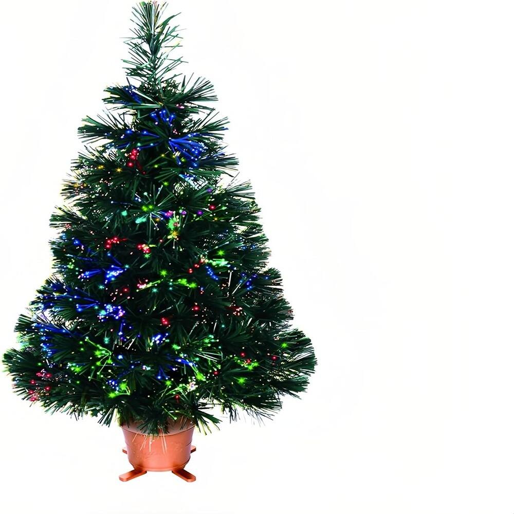 RTMB - “32 Inch Prelit Fiber Optic Christmas Tabletop Tree with Gold Pot” - Green
