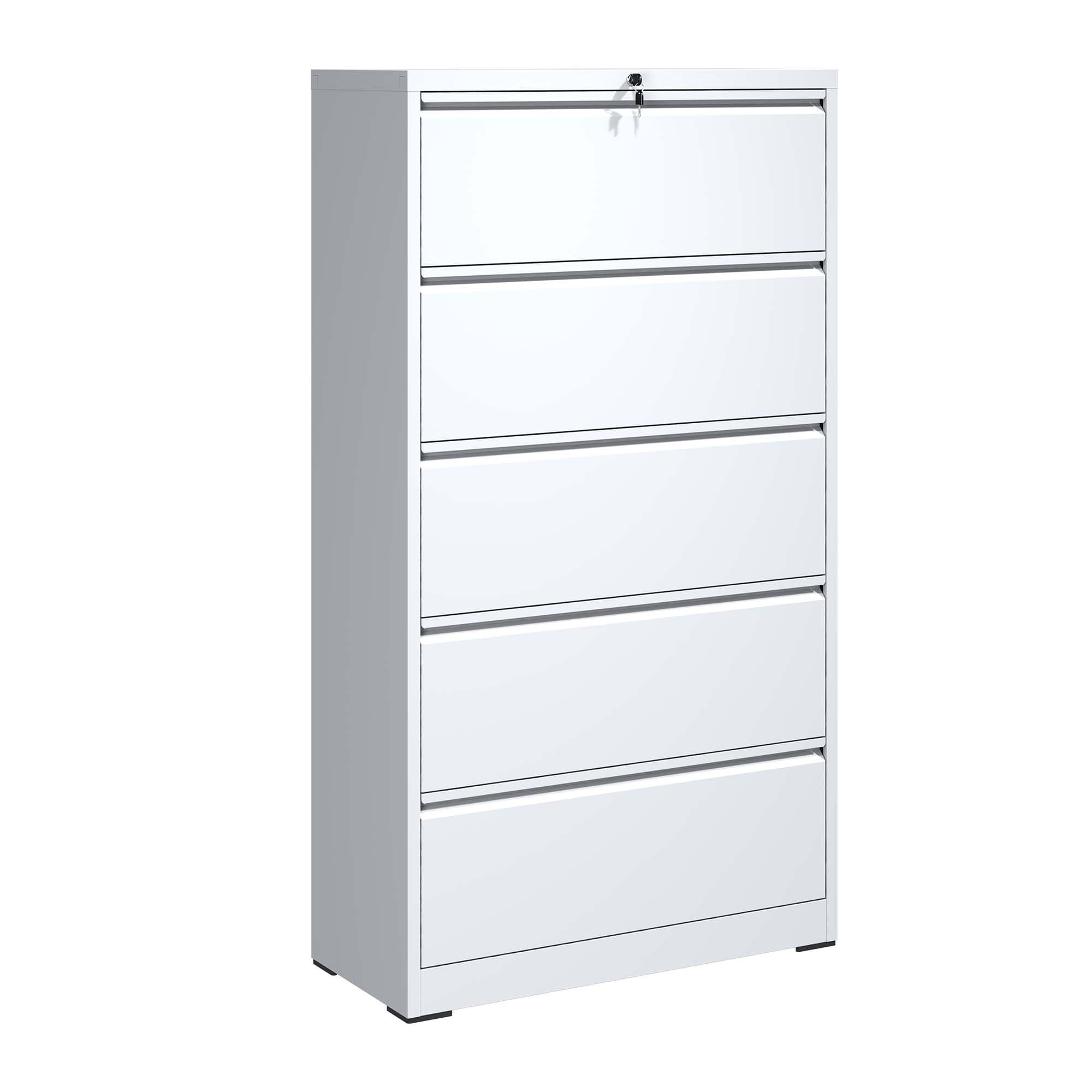 Alt View 1. Lycvki - 5-Drawer Lockable White Lateral File Cabinet - Legal/Letter/A4/F4 Size - White.