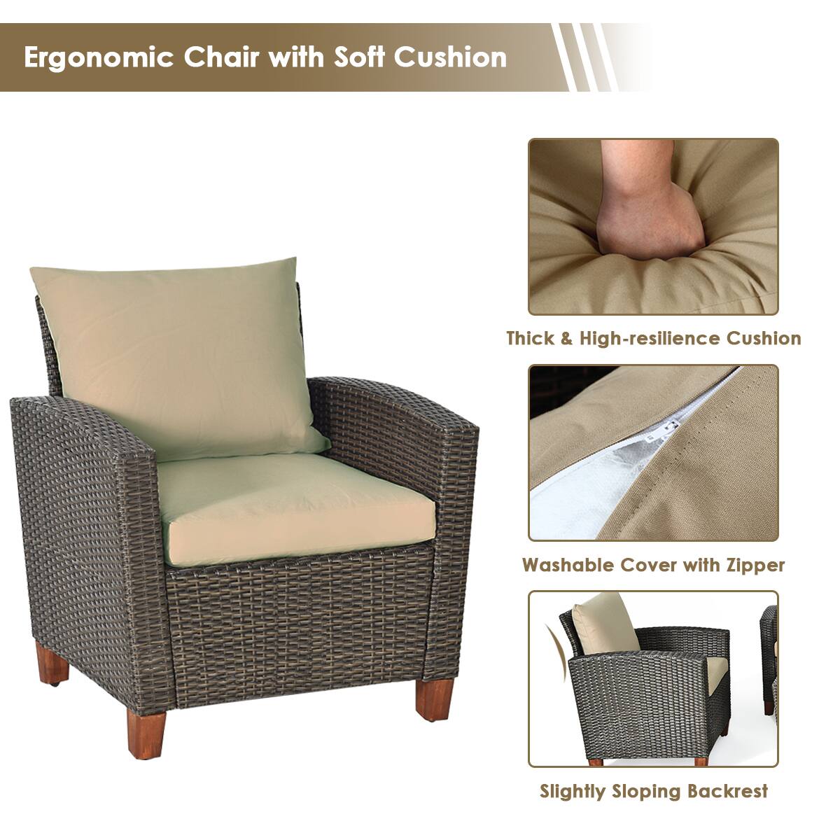 Ergonomic Chair with Soft Cushion

- Thick & High-resilience Cushion
- Washable Cover with Zipper
- Slightly Sloping Backrest