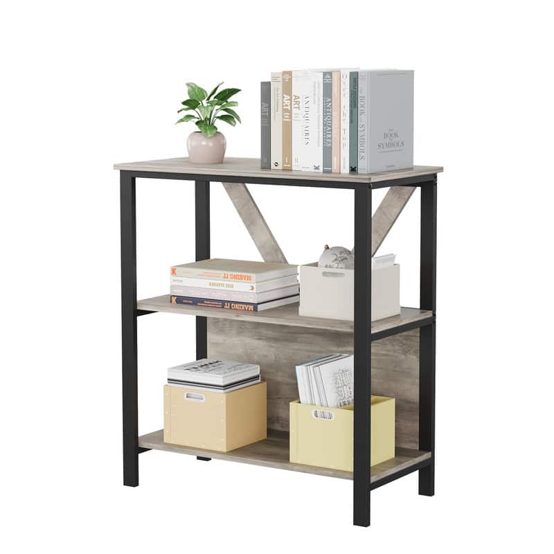 Babevy - 3 Tier Bookshelf with LED Lights - Gray