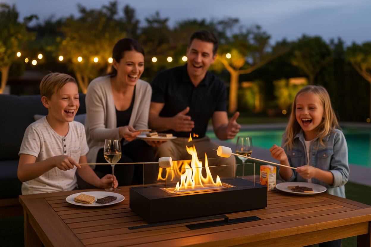 Left. Seamless Outdoors - Tabletop Firepit - BLACK.