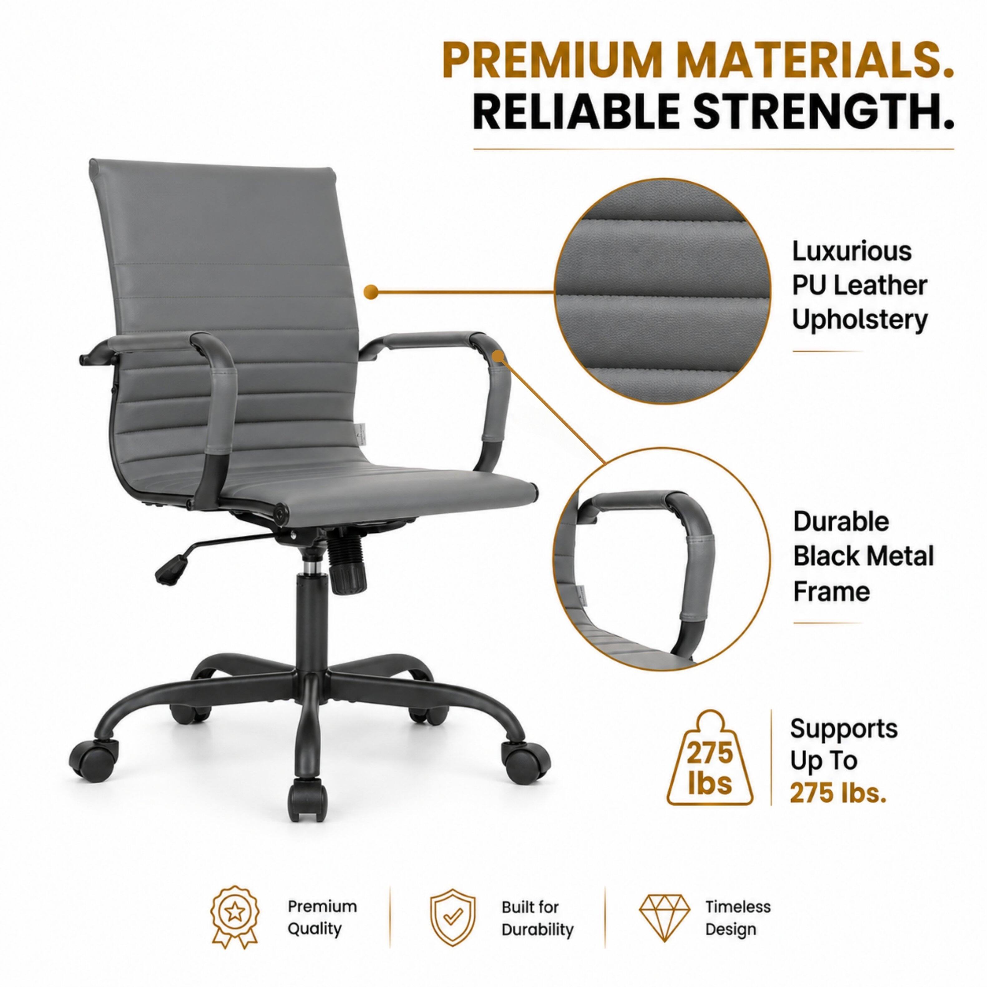 LeisureMod Harris Mid Back Leather Office Chair, Adjustable Height ...