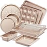 HONGBAKE - 10 Pieces Bakeware Sets Including Rack, Cookie Sheet, Cake Pans, Loaf Pan, Muffin Pan, Pizza Pan - Champagne Gold