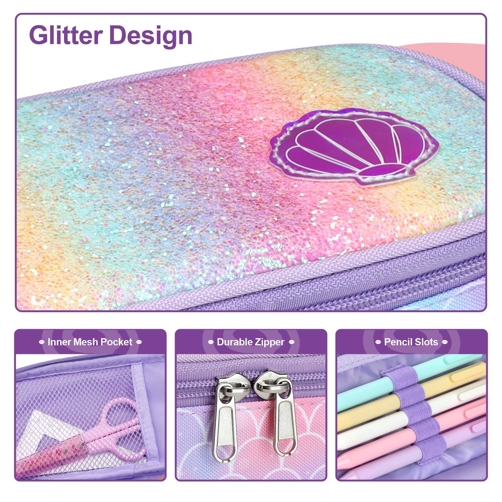 Glitter Design

- Inner Mesh Pocket
- Durable Zipper
- Pencil Slots