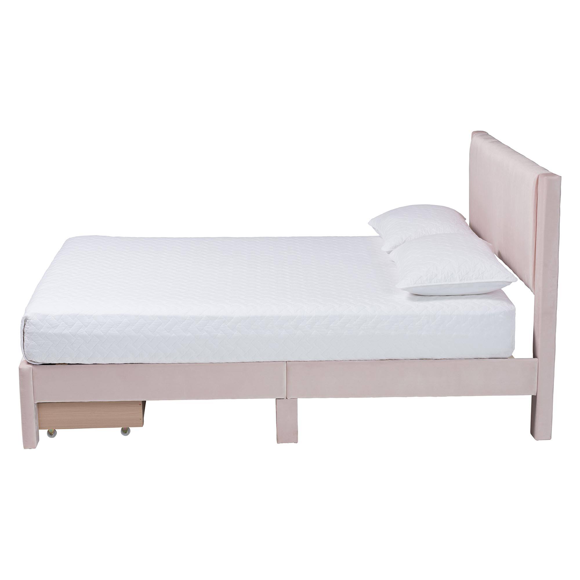 Left. Baxton Studio - Elora Modern Pleated Velvet Queen Size Storage Bed - Light Pink.