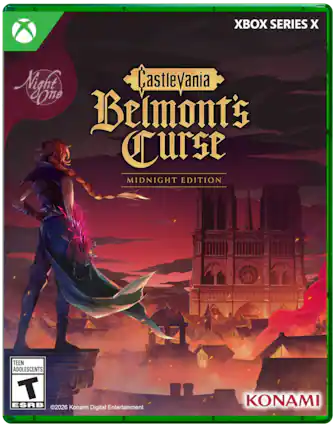 XBOX SERIES X
Night Castlevania One Belmonts Curse MIDNIGHT EDITION
TEEN ADOLESCENTS T ESRB 2026 Konami Entertainment Digital
KONAMI - T (Teen 13+)