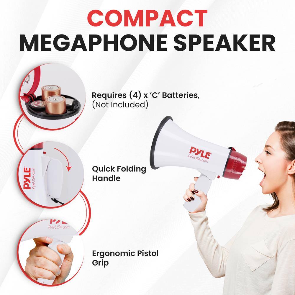 COMPACT MEGAPHONE SPEAKER

- Requires (4) x 'C' Batteries, (Not Included)
- Quick Folding Handle
- Ergonomic Pistol Grip