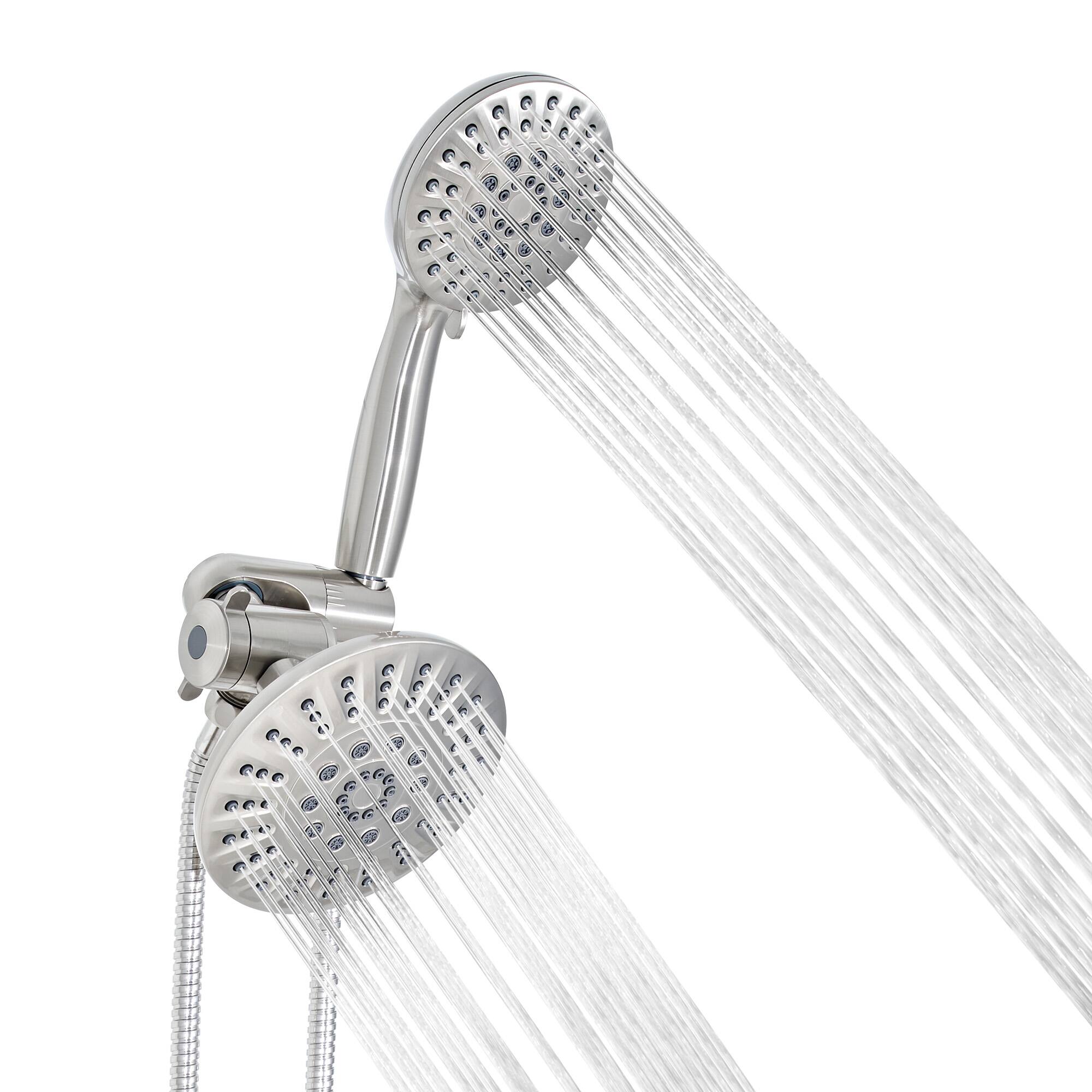 Left. Akicon - Akicon High Pressure Handheld Dual Shower Head Combo with 6-Setting Anti-Clog Nozzles 2.5 gpm in Brushed Nickel - Brushed Nickel.