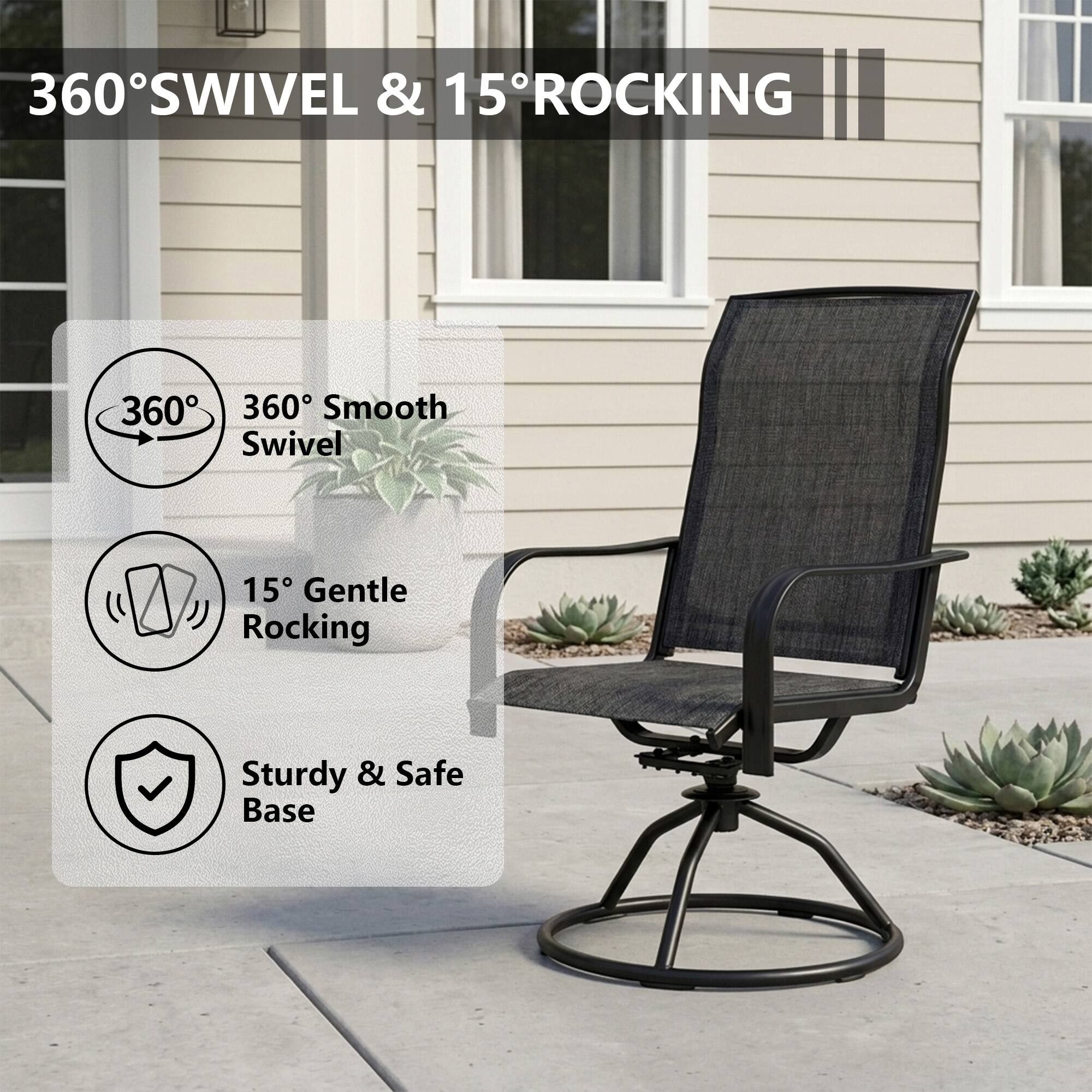 360° SWIVEL & 15° ROCKING

- 360° Smooth Swivel
- 15° Gentle Rocking
- Sturdy & Safe Base