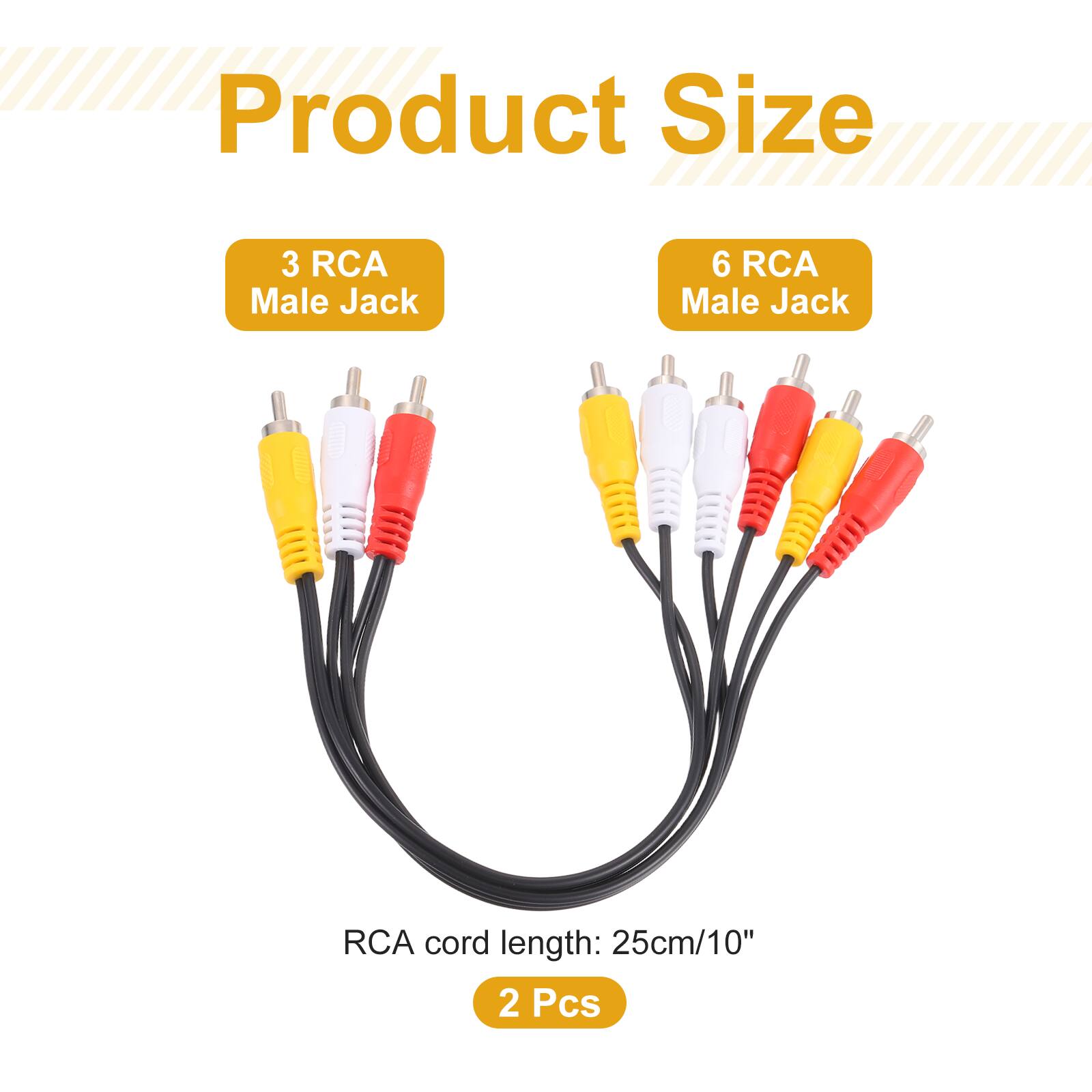 Product Size  
3 RCA Male Jack  
6 RCA Male Jack  
RCA cord length: 25cm/10"  
2 Pcs