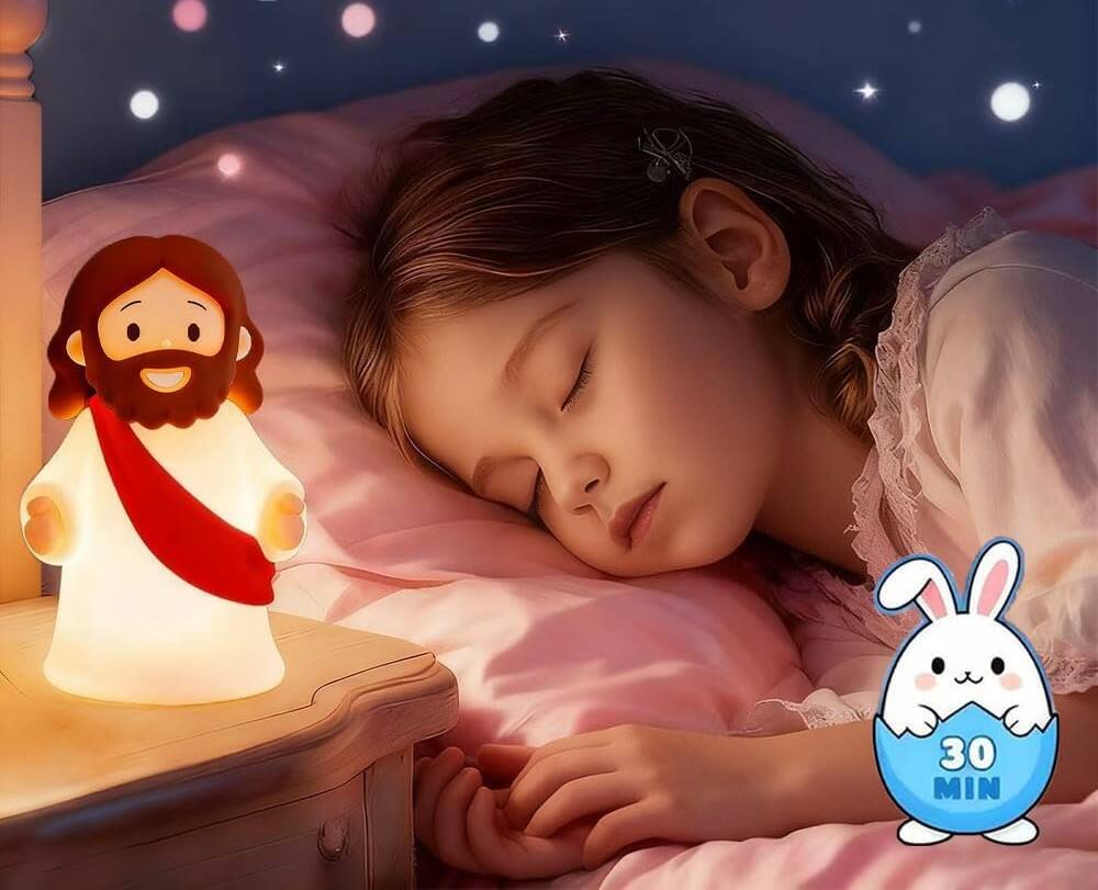 Alt View 1. FINEAK - Rechargeable Jesus Night Light-Dimmable Silicone LED for Peace & Comfort - Red.
