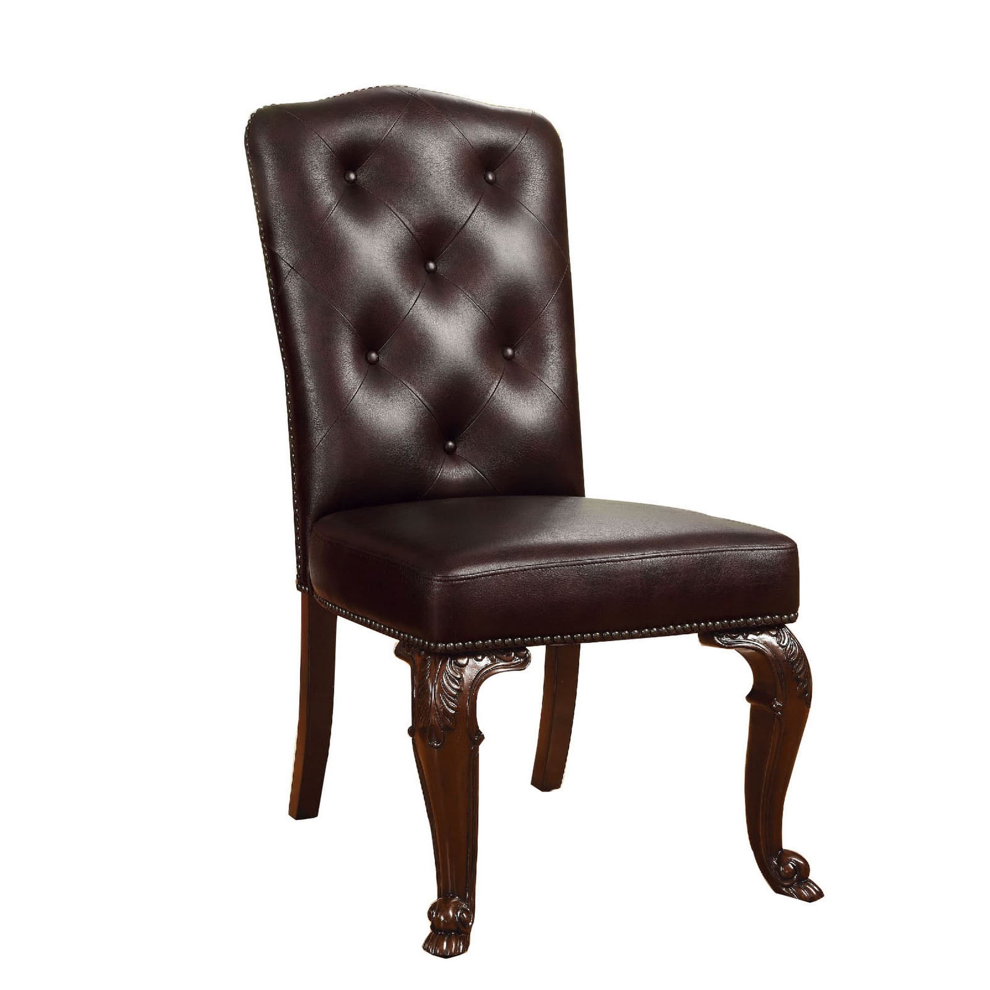 Manhattan Lane - Bellagio Traditional Side Chair With Leather Upholstery, Set Of 2 - Brown Cherry