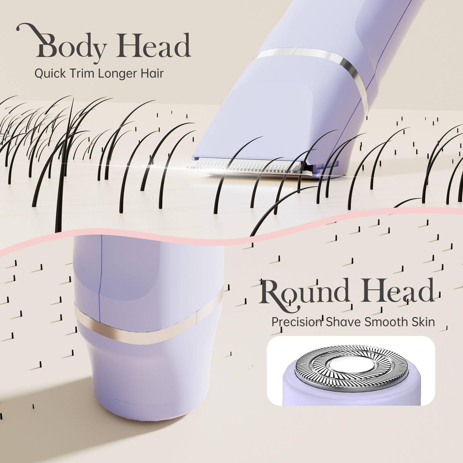 Body Head Quick Trim Longer Hair  
Round Head Precision Shave Smooth Skin