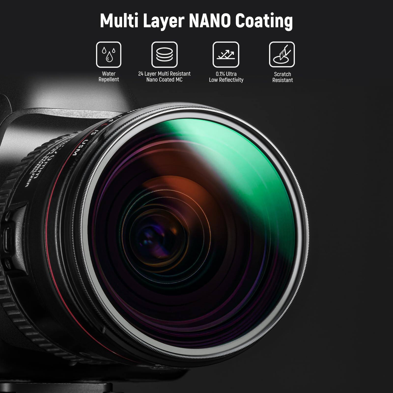 Multi Layer NANO Coating  
- Water Repellent  
- 24 Layer Multi Resistant Nano Coated MC  
- 0.1% Ultra Low Reflectivity  
- Scratch Resistant