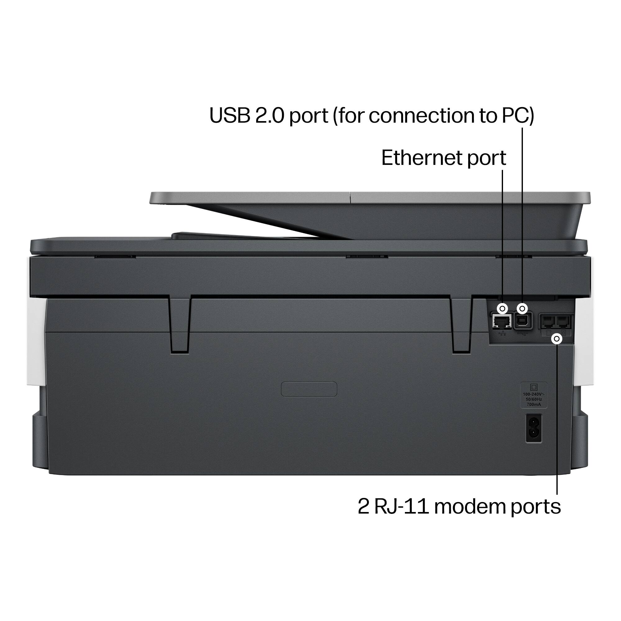 USB 2.0 port (for connection to PC)  
Ethernet port  
2 RJ-11 modem ports