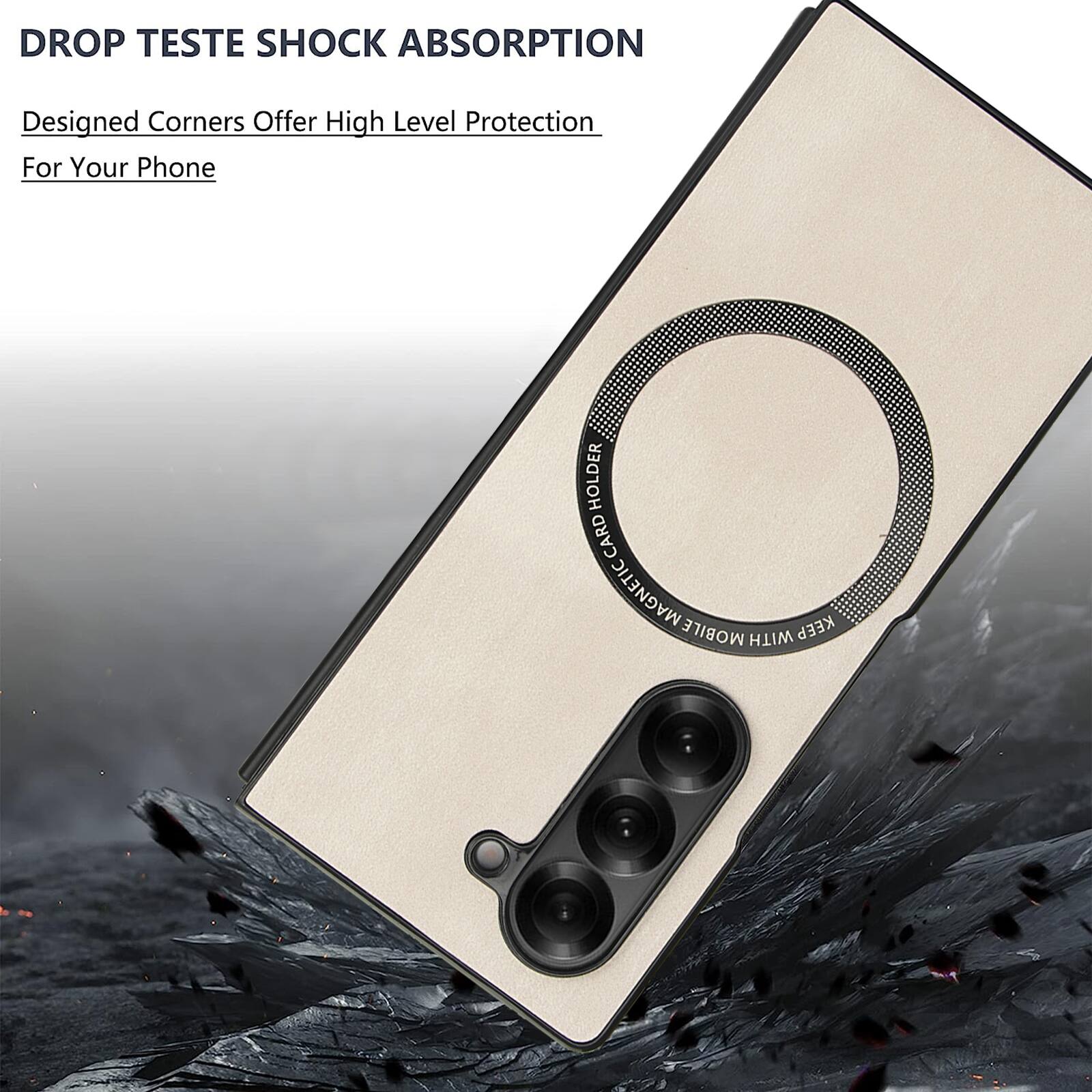 DROP TESTE SHOCK ABSORPTION  
Designed Corners Offer High Level Protection For Your Phone  

HOLDER CARD MAGNETIC  
KEEP MOBILE WITH