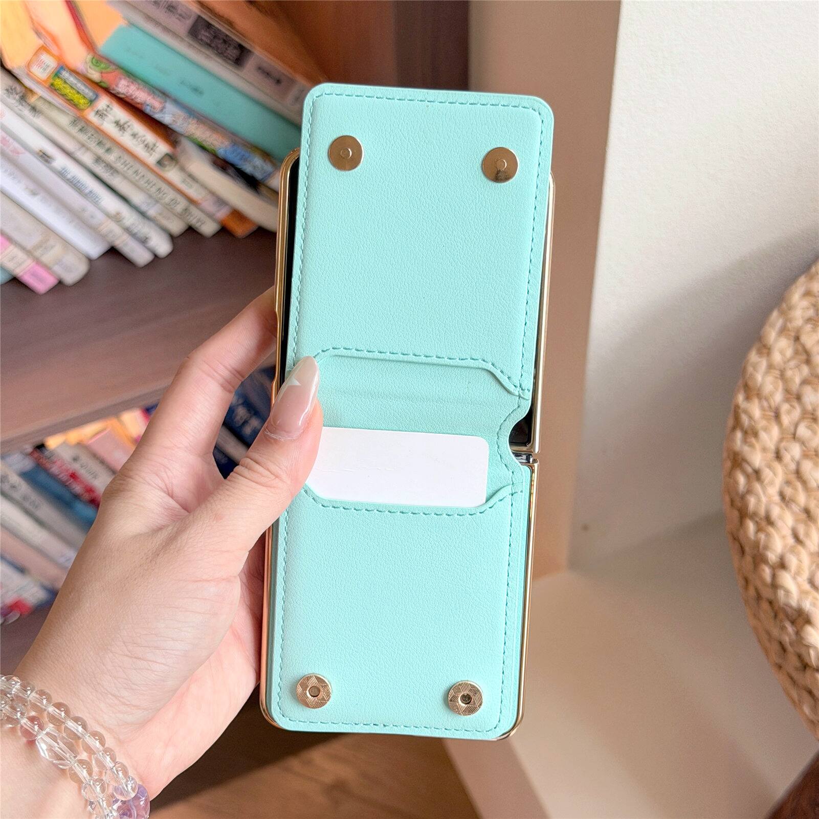Alt View 7. Dteck - Shockproof Leather Wallet Phone Case for Samsung Galaxy Z Flip8 with Ring Clasp, Rigid Plastic Floral Flip Stand Cover - Green.