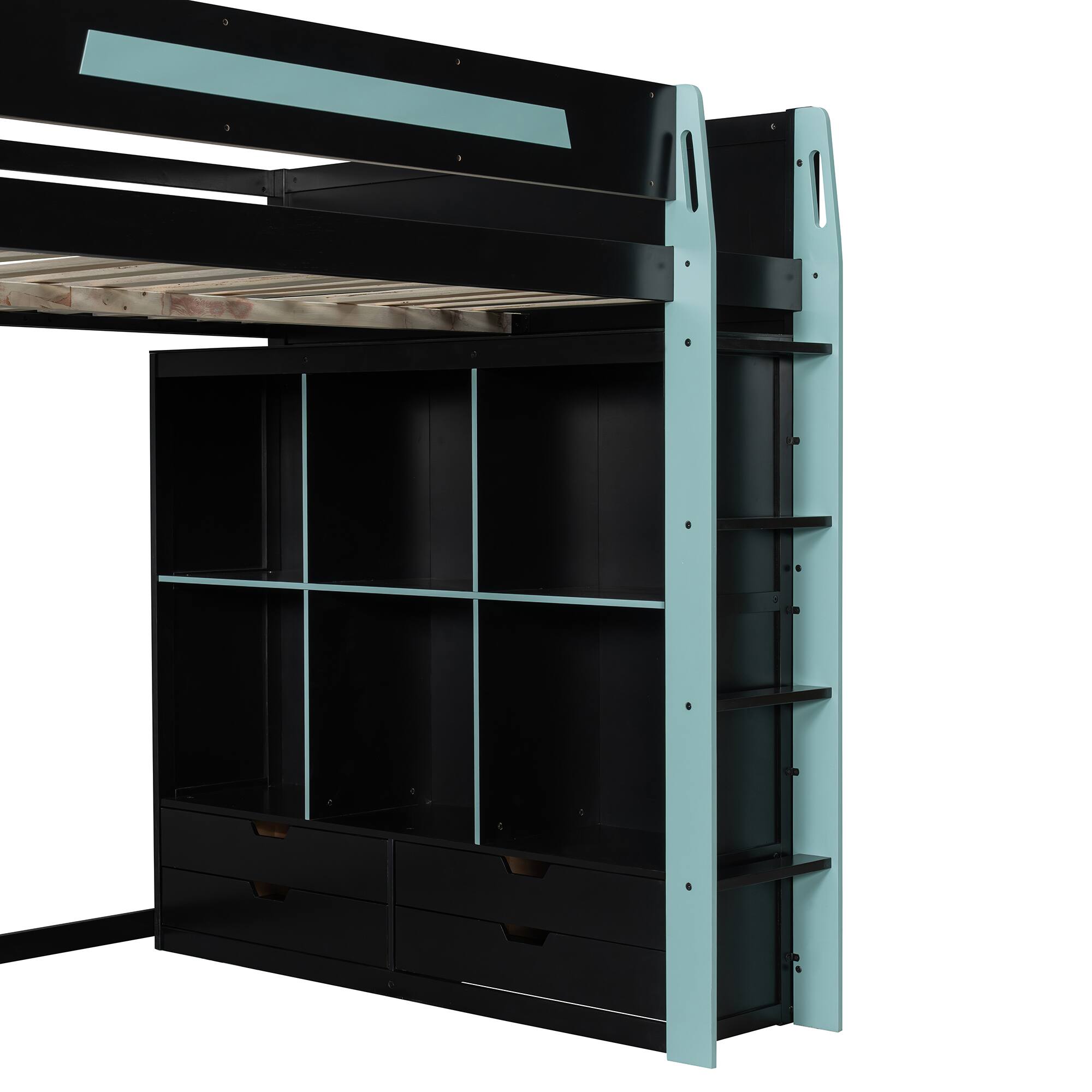 Alt View 5. Whisen - Full Size Gaming Loft Bed,Workstation Bed Frame with Built-in Desk,6 Storage Cubbies,USB Ports and RGB LED Lights - Black+Blue.