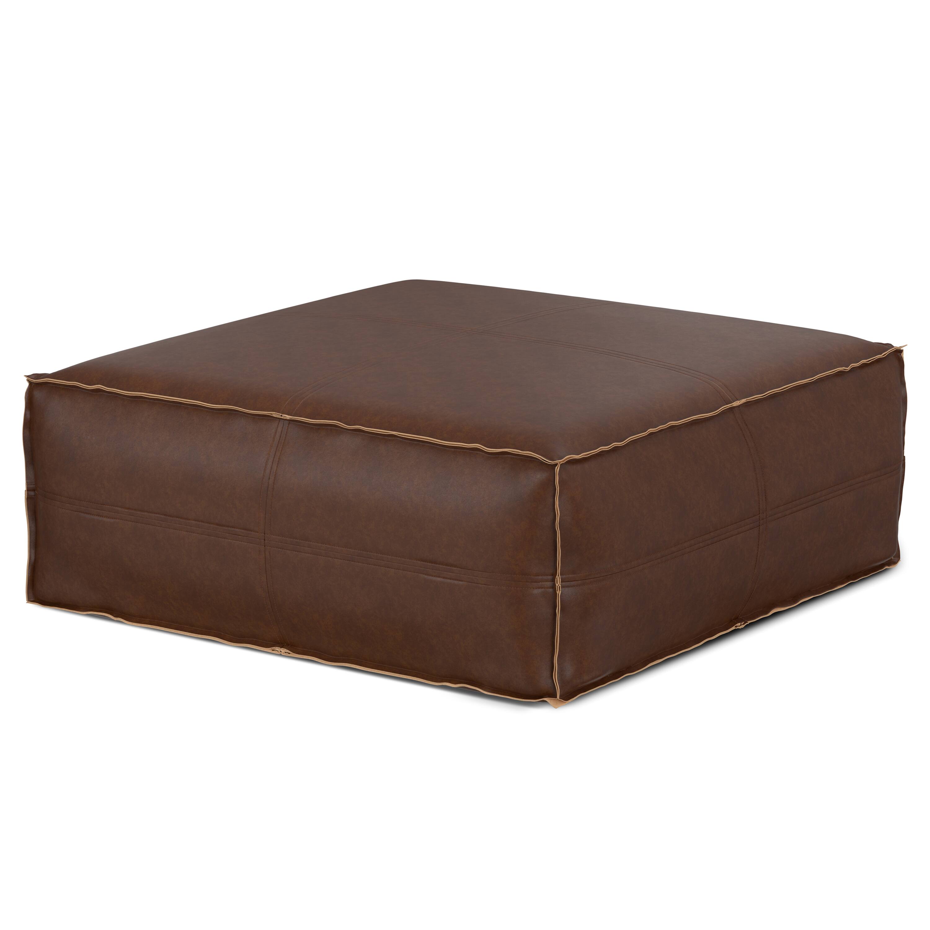 Angle. Simpli Home - Brody Extra Large Coffee Table Pouf - Distressed Dark Brown.
