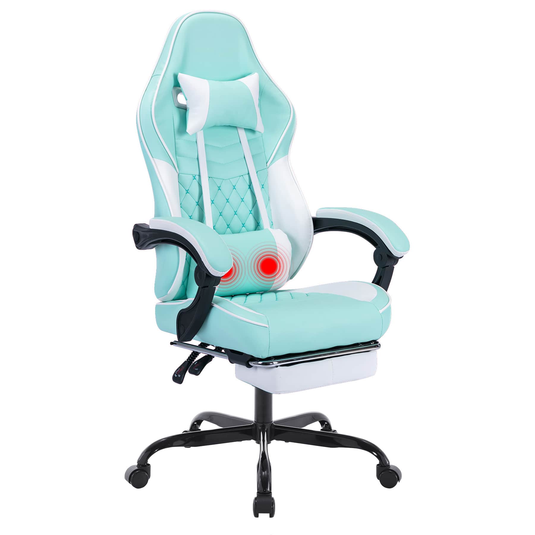 Spaco - Racing Style Gaming Chair, Massage Lumbar Support, Adjustable Headrest and Height, Footrest, Ergonomic - Green
