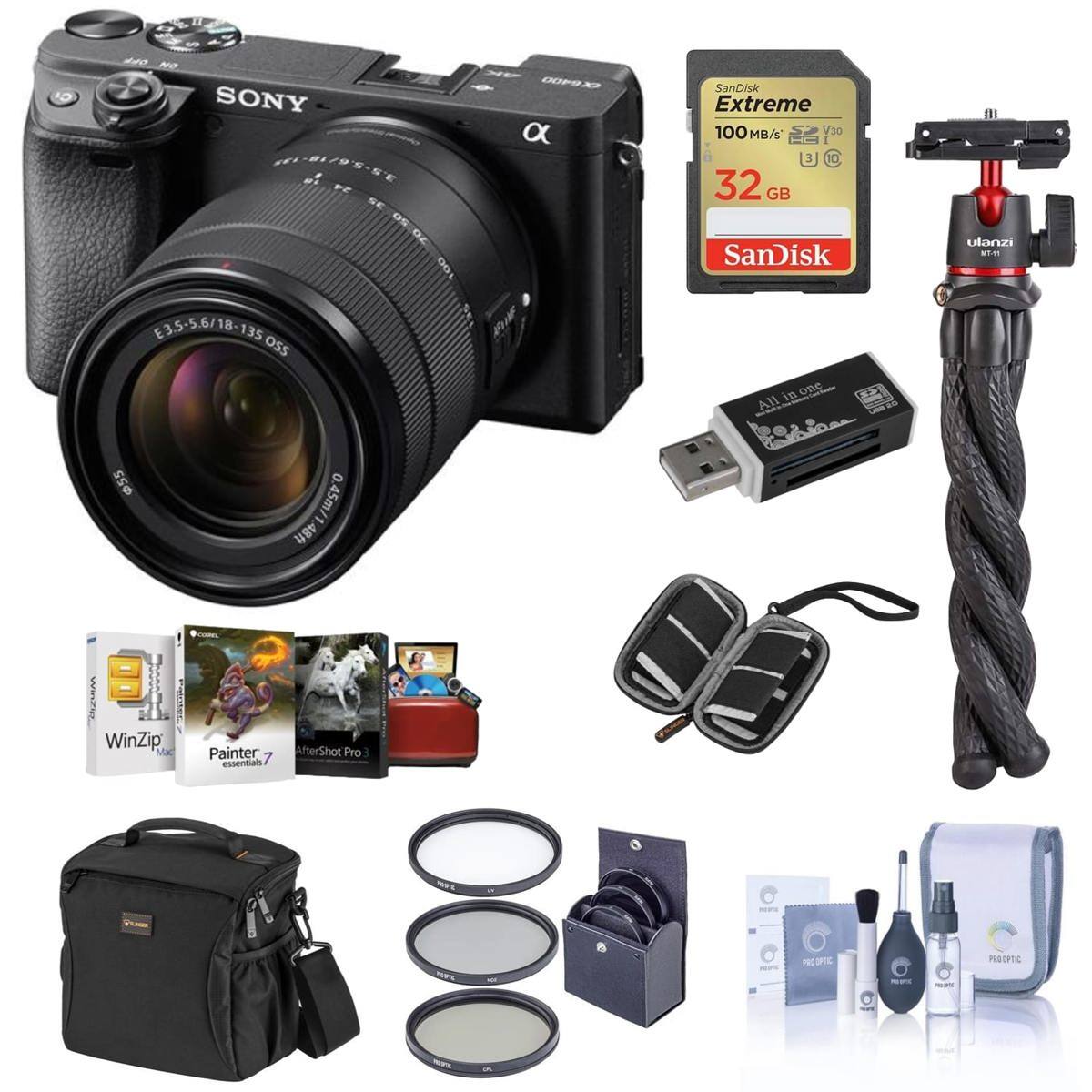 2 SONY α6400 0OHS a SanDisk Extreme 100 MB/s V30 1 3 0 32 GB SanDisk ulonzi 1 E3.5-5.6/18-135 OSS All in one 55 0.45m/1 - 48ft  WinZip MAC Painter 7 essentials AfterShot Pro 1 PIC PROSFTC