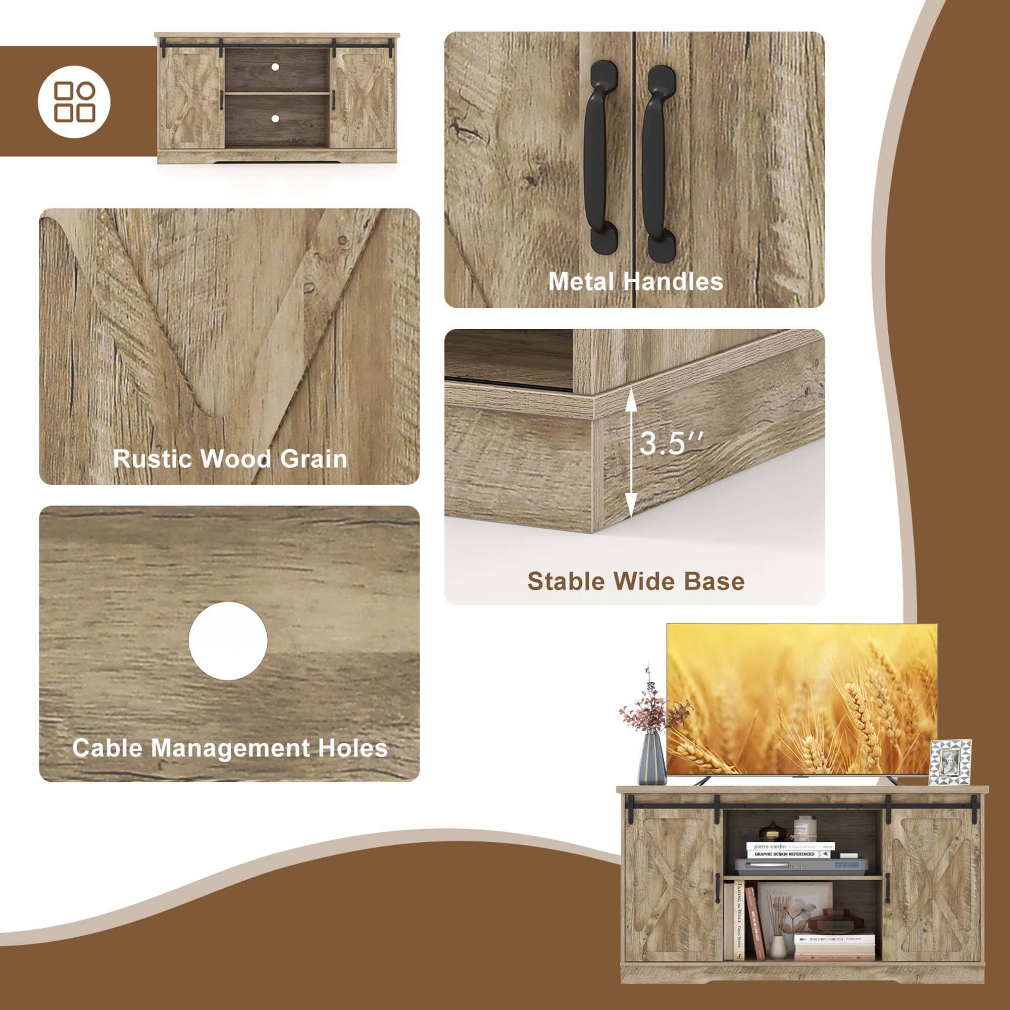 Metal Handles Rustic Wood Grain 3.5" Stable Wide Base Cable Management Holes