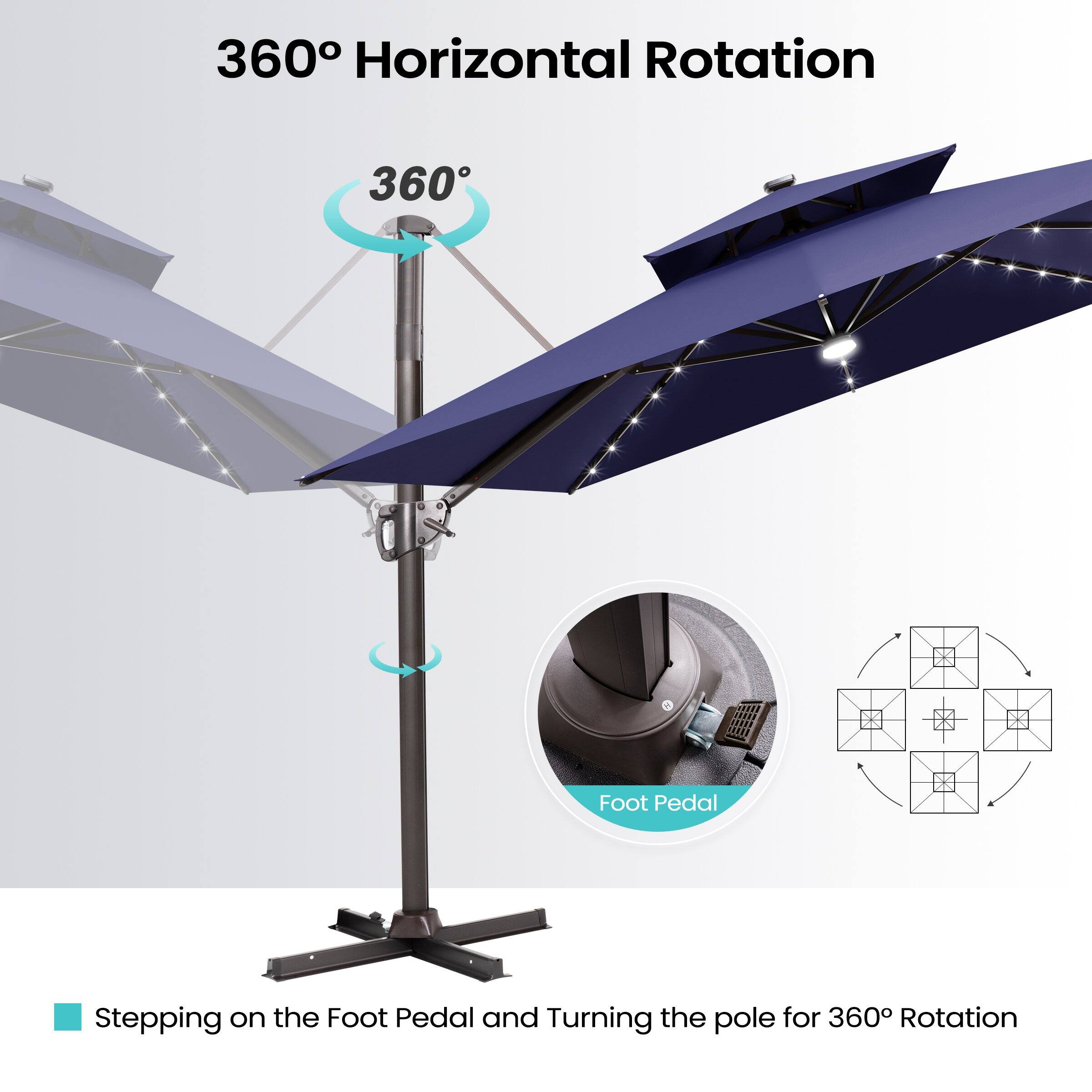 360° Horizontal Rotation

Stepping on the Foot Pedal and Turning the pole for 360° Rotation

Foot Pedal