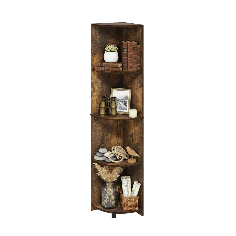 Back. FurniFact - 4-Tier Corner Shelf with Sturdy Engineered Wood Construction - Amber Pine.