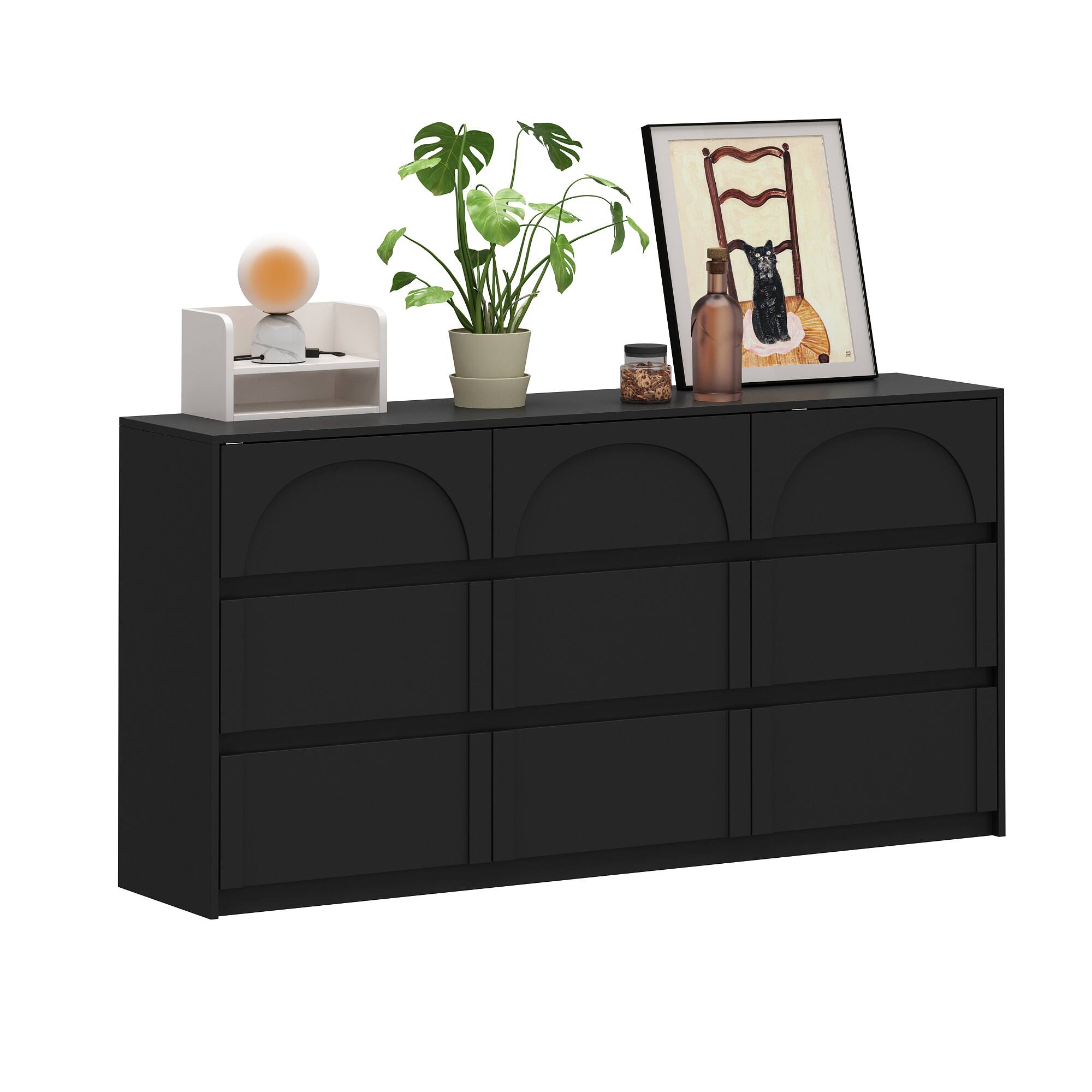 Angle. Famapy - Famapy 9 - Drawer Dresser: Arched Detailing & Hidden Handles - Black.