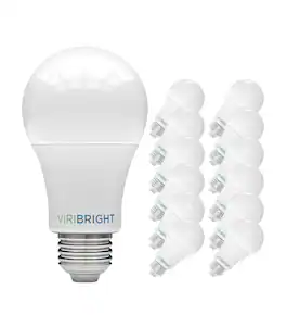 VIRIBRIGHT - A19 LED Bulb, 9W, Non Dimmable, 800 Lumens, Cool White, (12 Pack) - 4000K